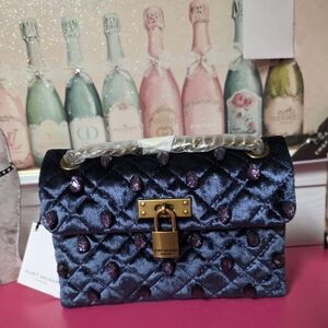 Kurt Geiger Navy Quilted Bag with Glittery Purple Details